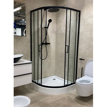 Set complet cabina de dus Kolpasan Eco Quat si cadita de dus Belform Bella cu set dus Ferro Trevi Black