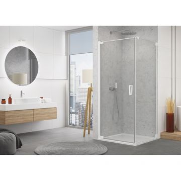 Cabina dus SanSwiss Cadura CA1C+CAT1 usa batanta + perete fix - Culoare Alb