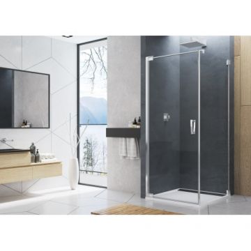 Cabina dus SanSwiss Cadura CA1C+CAT1 usa batanta + perete fix - Culoare Argintiu