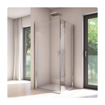 Cabina dus SanSwiss Solino SOL1+SOLT1, usa pivotanta + perete fix - Culoare Crom