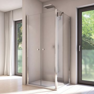 Cabina dus SanSwiss Solino SOL2+SOLT2, usa batanta + perete lateral fix - Culoare crom lucios