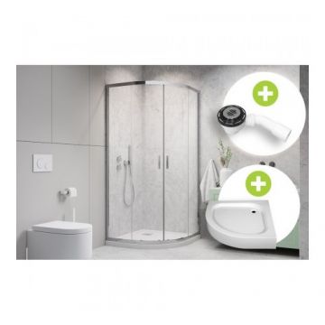 Set cabina dus Radaway Alienta A crom cu cadita dus Tinos A Compact si sifon - Dimensiune 80x80