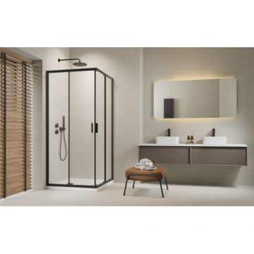 Set cabina dus Radaway Alienta C negru cu cadita Rodos C Compact si sifon - Dimensiune 80x80