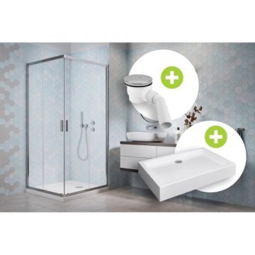 Set cabina dus Radaway Alienta D 80x100 crom cu cadita Laros D Compact si sifon - Dimensiune 80X100